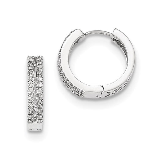14k White Gold Real Diamond Hinged Round Hoop Earrings XE2940AA