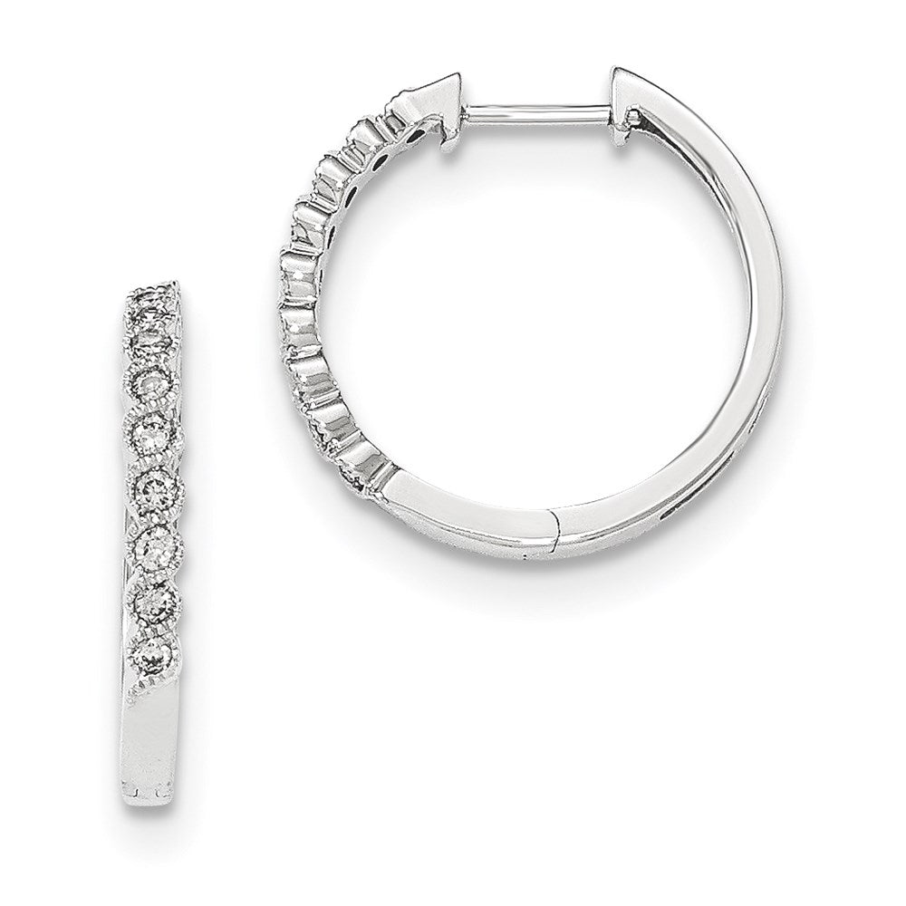 14K White Gold Polished Real Diamond Hinged Hoop Earrings XE2941AA