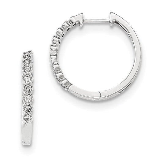 14K White Gold Polished Real Diamond Hinged Hoop Earrings XE2941AA