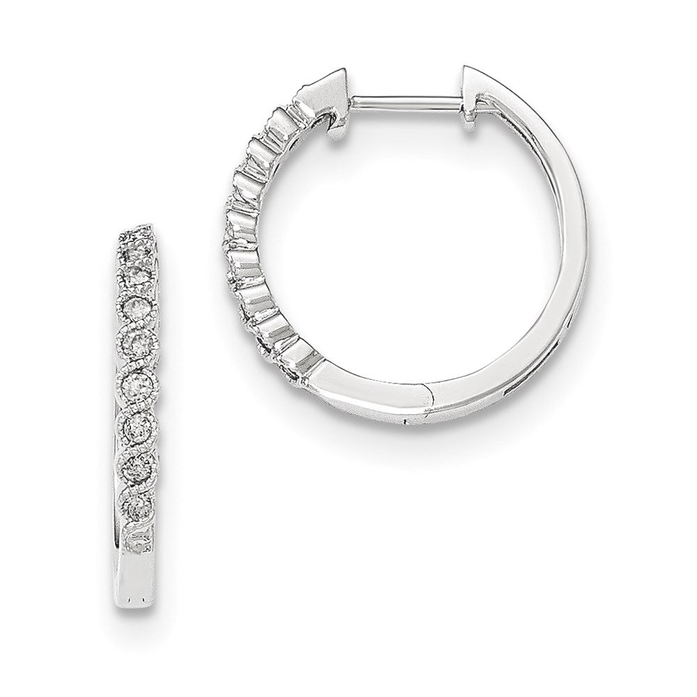 14K White Gold Polished Real Diamond Hinged Hoop Earrings XE2942AA