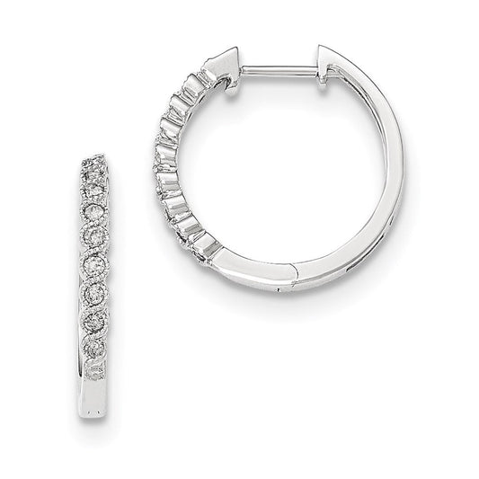 14K White Gold Polished Real Diamond Hinged Hoop Earrings XE2942AA