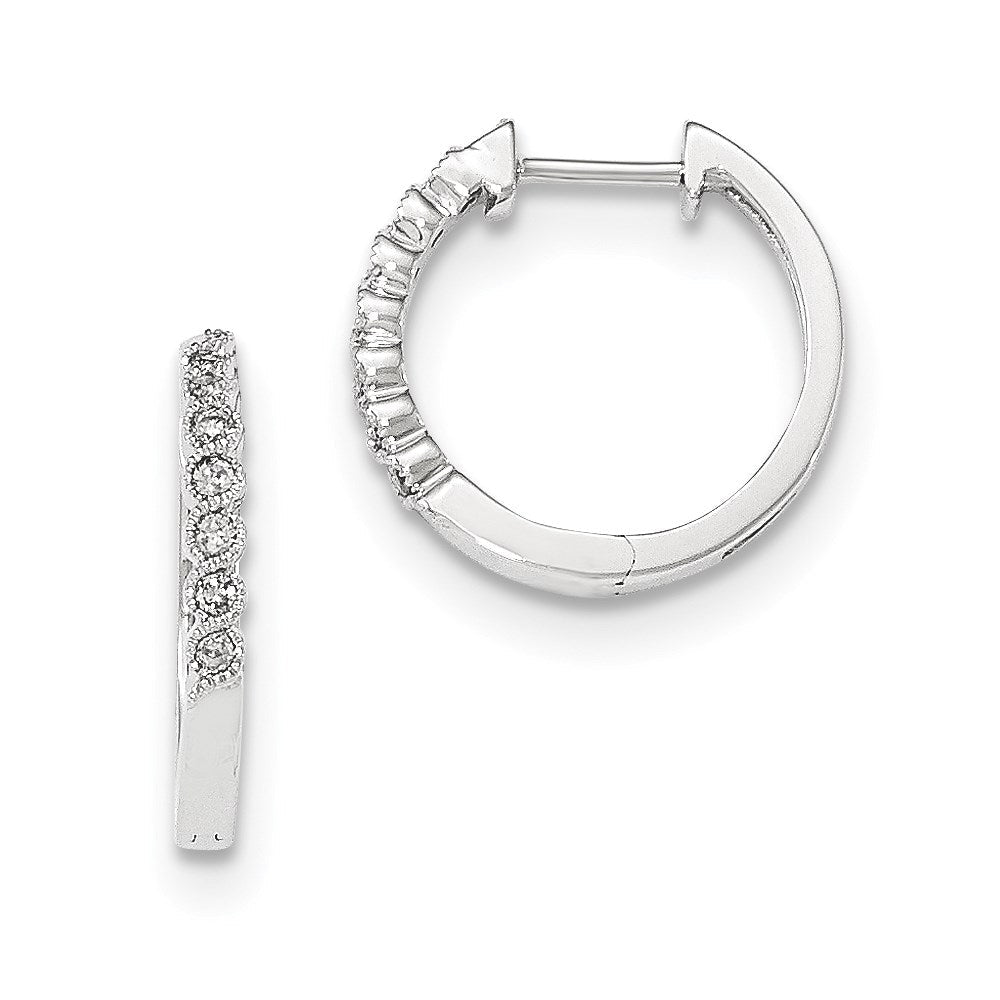 14K White Gold Polished Real Diamond Hinged Hoop Earrings XE2943AA