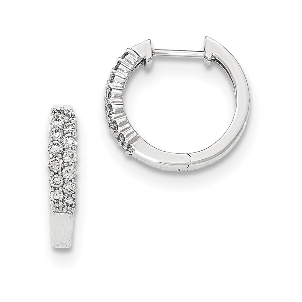 14K White Gold Polished Real Diamond Hinged Hoop Earrings XE2945AA