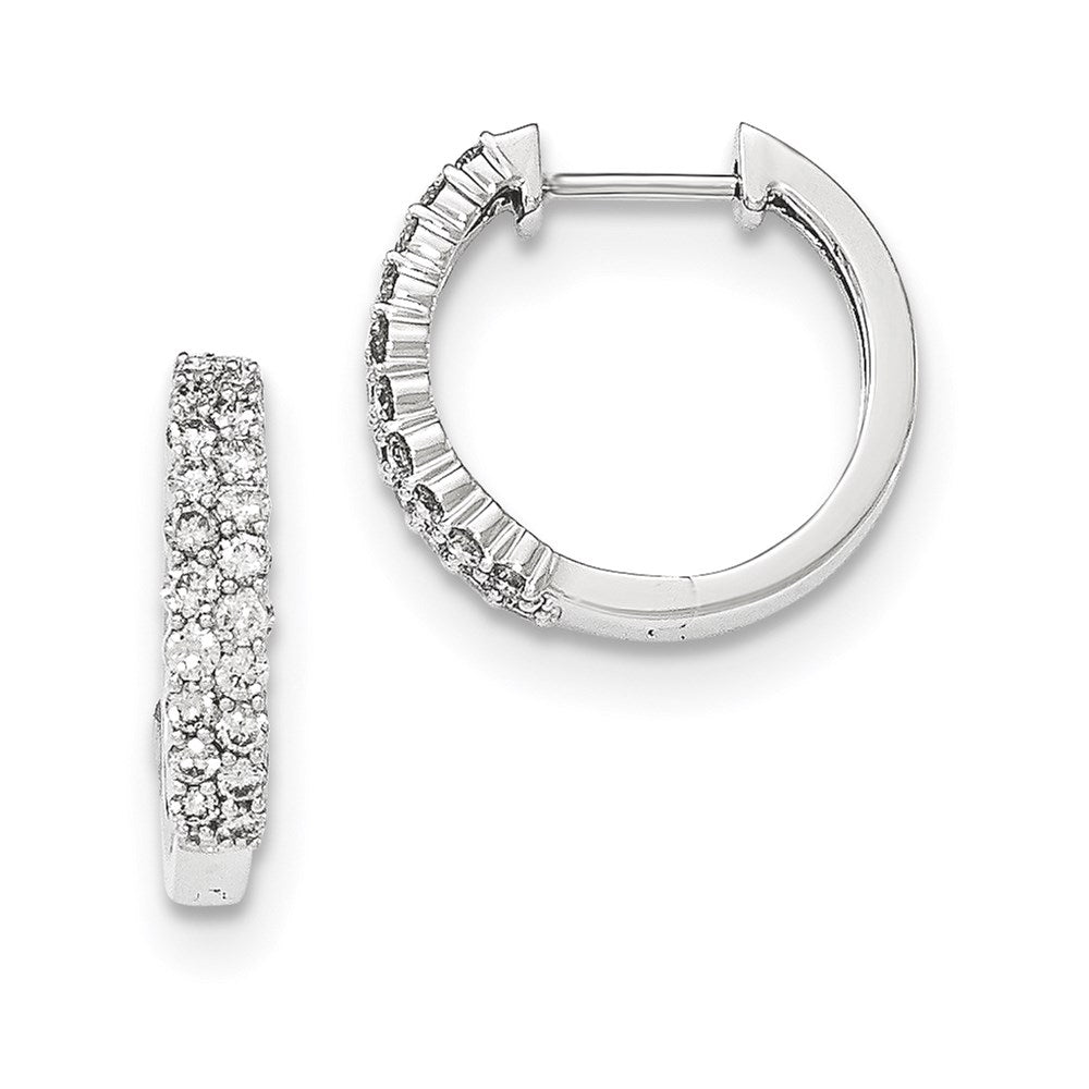 14K White Gold Polished Real Diamond Hinged Hoop Earrings XE2946AA