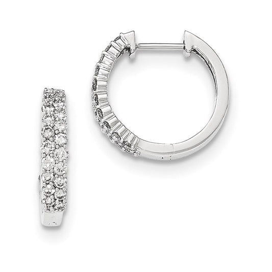 14K White Gold Polished Real Diamond Hinged Hoop Earrings XE2946AA