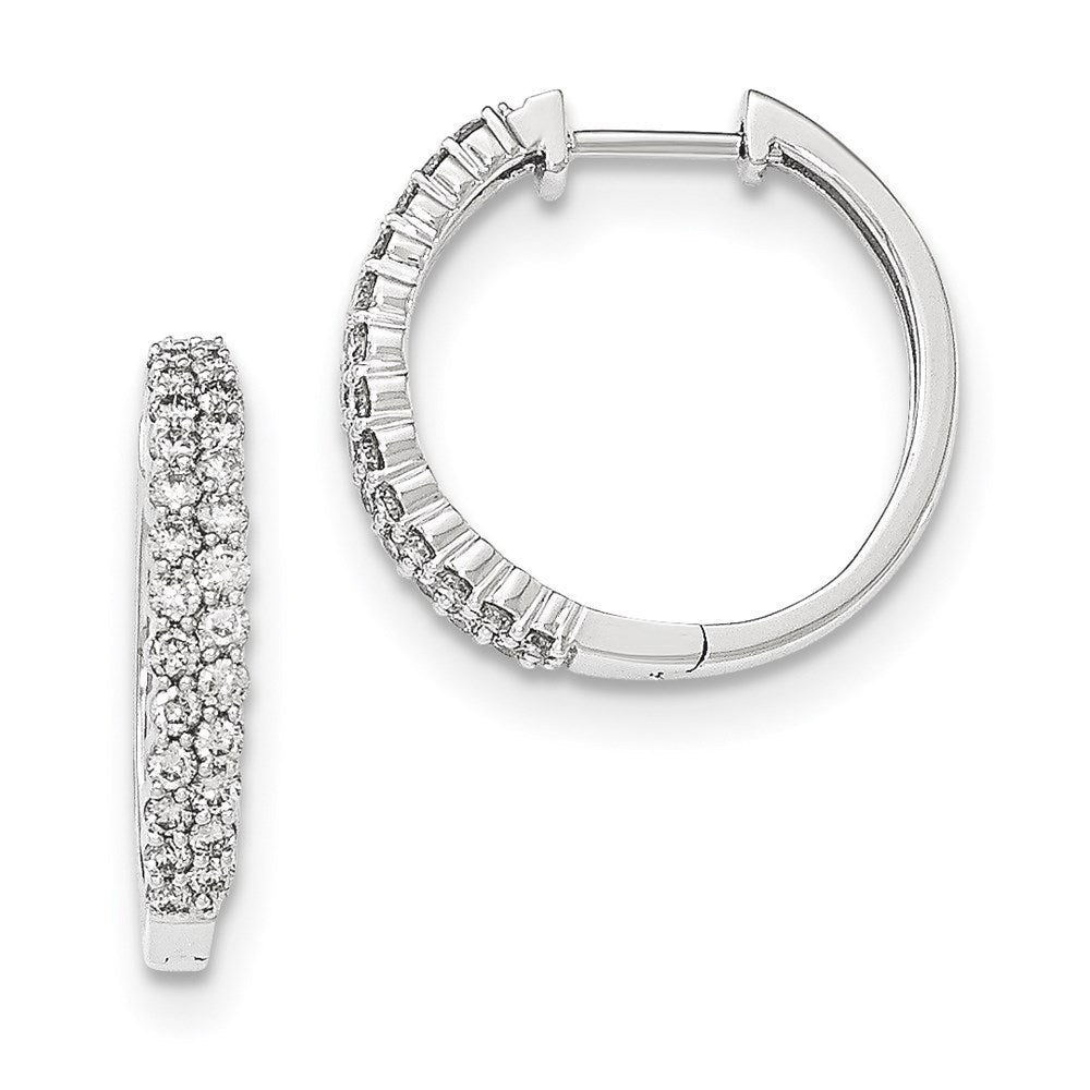 14K White Gold Polished Real Diamond Hinged Hoop Earrings XE2947AA