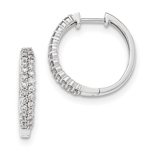 14K White Gold Polished Real Diamond Hinged Hoop Earrings XE2947AA