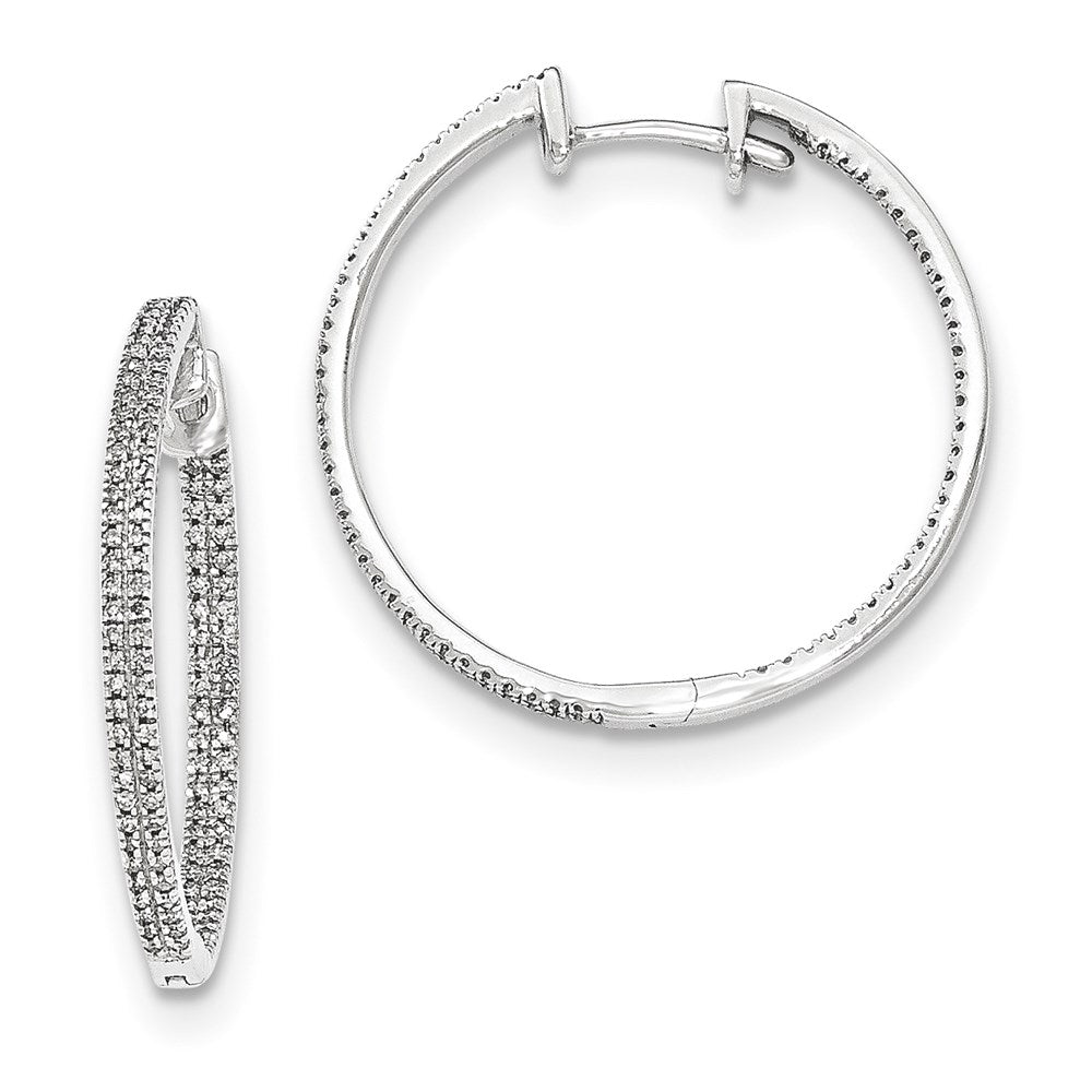14k White Gold In & Out Real Diamond Hinged Hoop Earrings XE2948AA