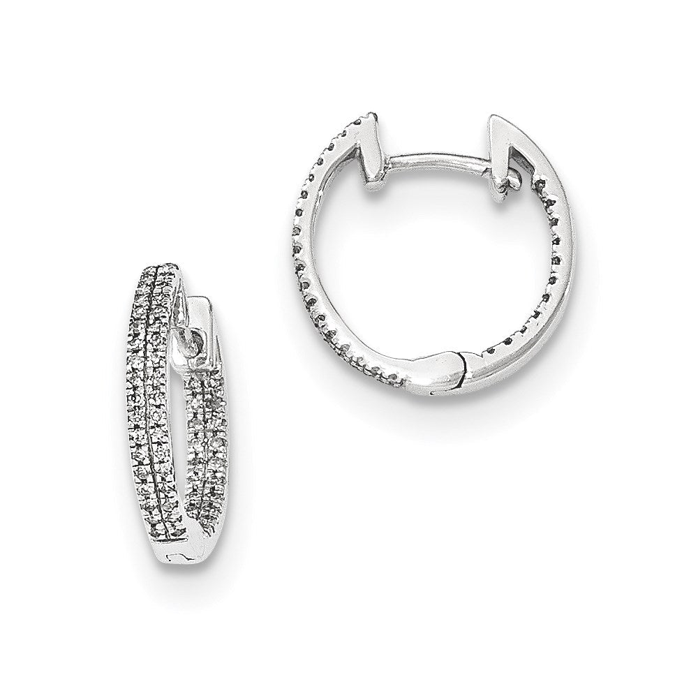 14k White Gold In & Out Real Diamond Hinged Hoop Earrings XE2949AA