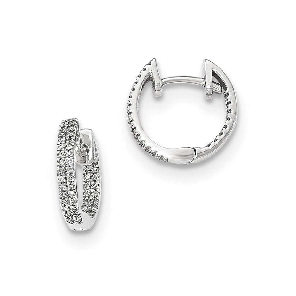 14k White Gold In & Out Real Diamond Hinged Hoop Earrings XE2950AA