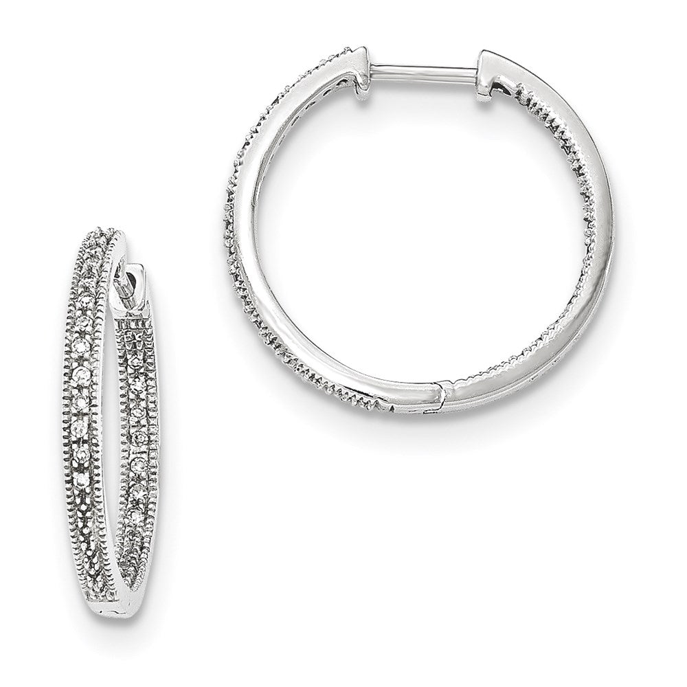 14K White Gold Polished Real Diamond In and Out Hinged Hoop Earrings XE2951AA