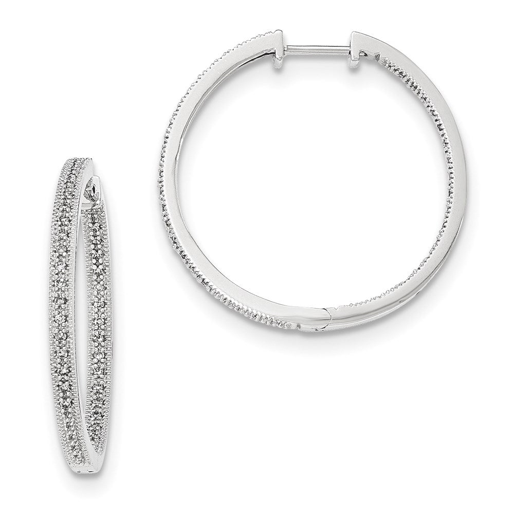 14K White Gold Polished Real Diamond In and Out Hinged Hoop Earrings XE2952AA