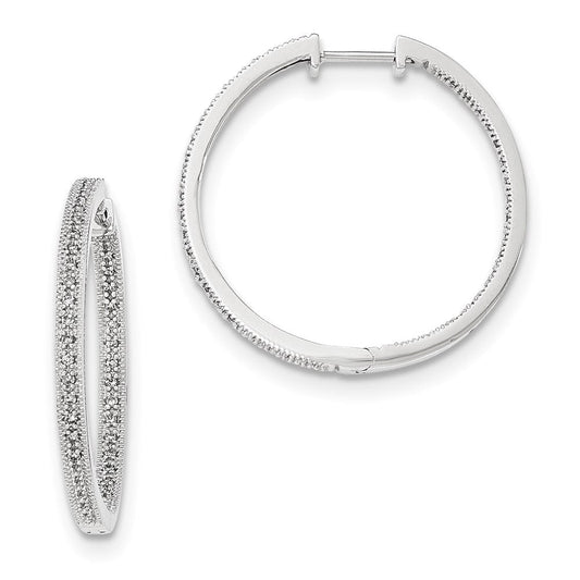 14K White Gold Polished Real Diamond In and Out Hinged Hoop Earrings XE2952AA