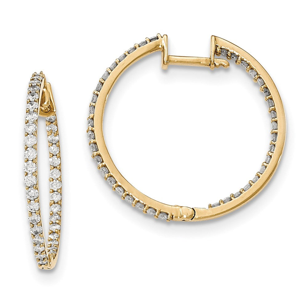 14k Yellow Gold Real Diamond In & Out Hinged Hoop Earrings XE2953AA