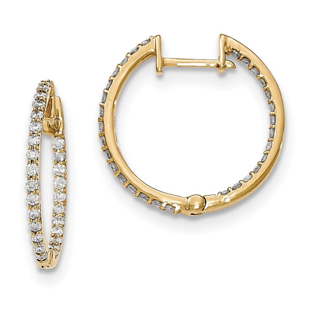 14k Yellow Gold Real Diamond In & Out Hinged Hoop Earrings XE2954AA
