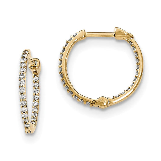 14k Yellow Gold Real Diamond In & Out Hinged Hoop Earrings XE2955AA