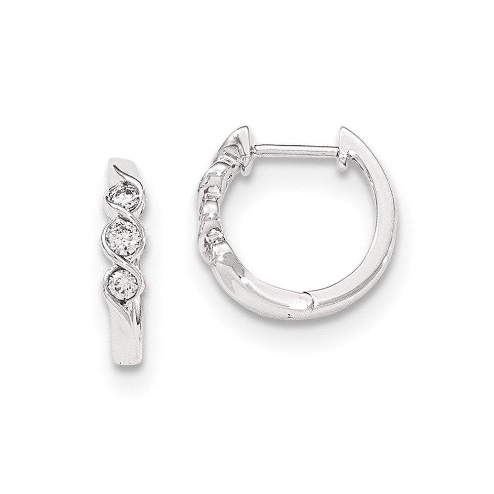 14K White Gold Polished Real Diamond Hinged Hoop Earrings XE2961AA