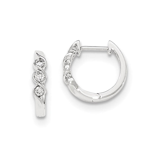 14K White Gold Polished Real Diamond Hinged Hoop Earrings XE2961AA