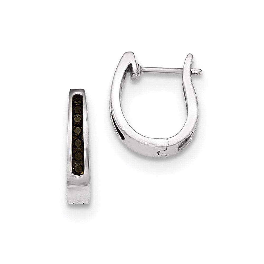 14K White Gold Black Real Diamond 3mm Hinged Hoop Earrings XE2969AA