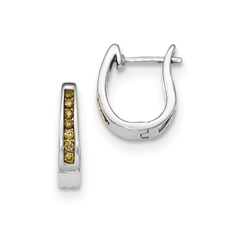 14K White Gold Champagne Real Diamond 3mm Hinged Hoop Earrings XE2971AA