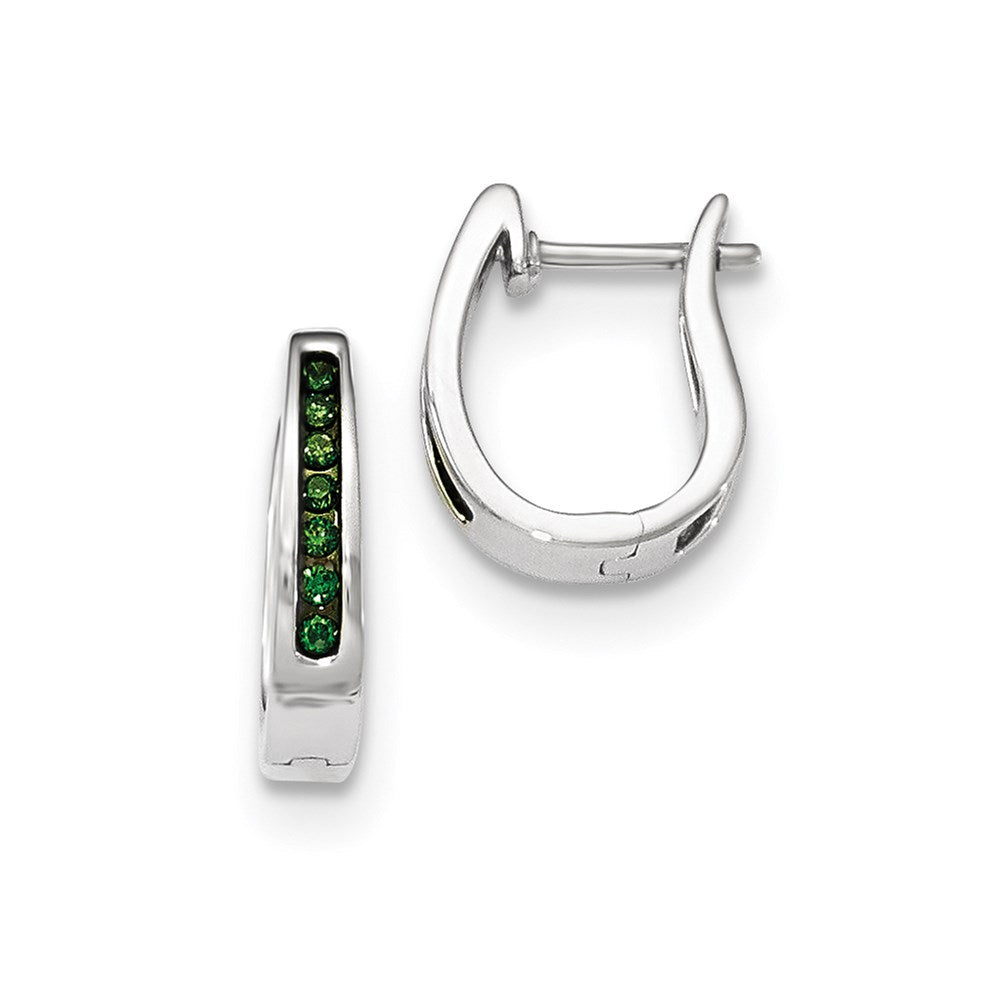 14K White Gold Green Real Diamond 3mm Hinged Hoop Earrings XE2973AA