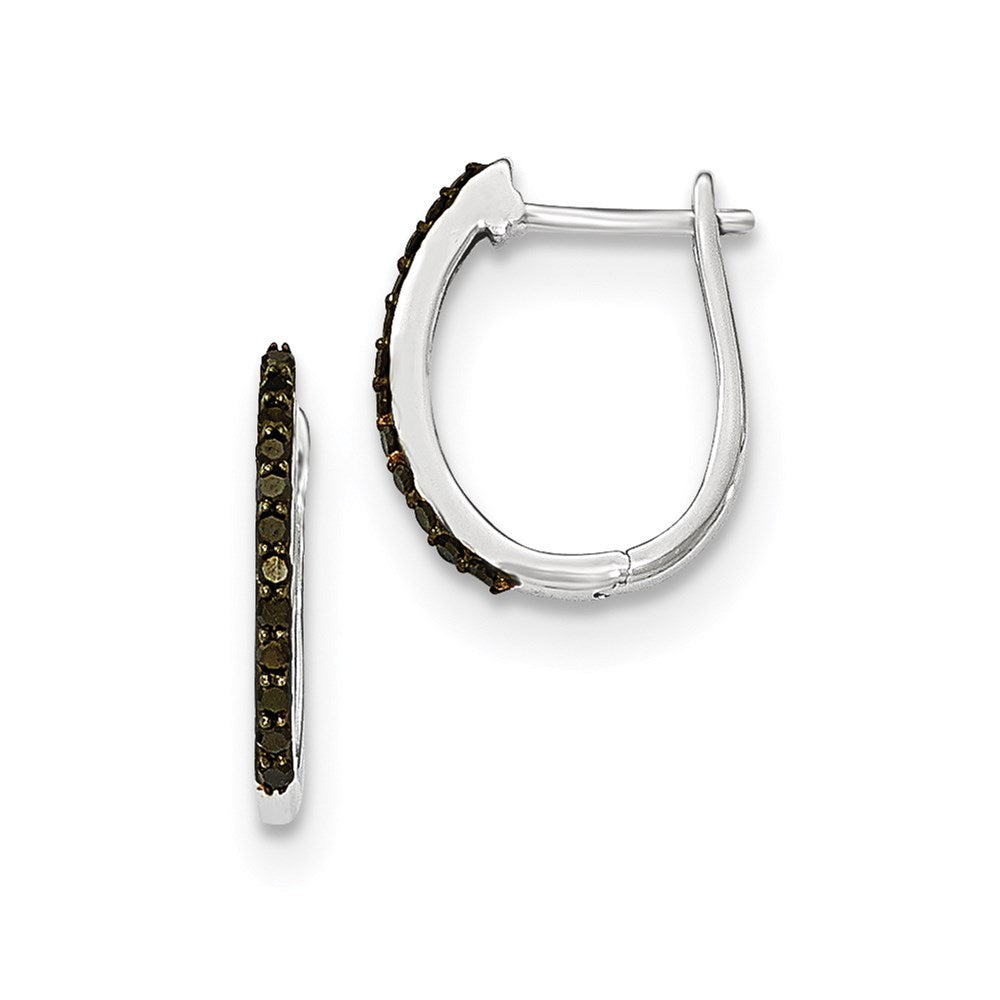 14K White Gold Black Real Diamond 1.3mm Hinged Hoop Earrings XE2975AA