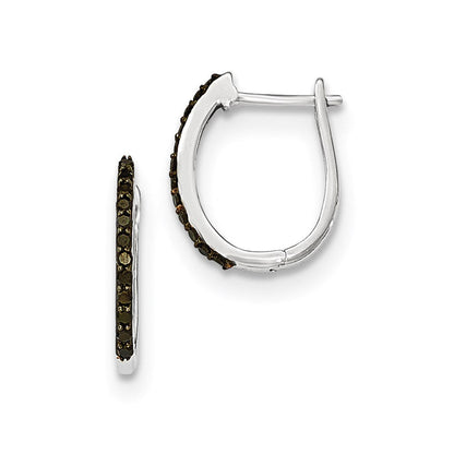 14K White Gold Black Real Diamond 1.3mm Hinged Hoop Earrings XE2975AA