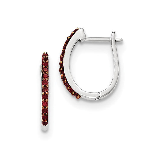 14K White Gold Red Real Diamond 1.3mm Hinged Hoop Earrings XE2976AA