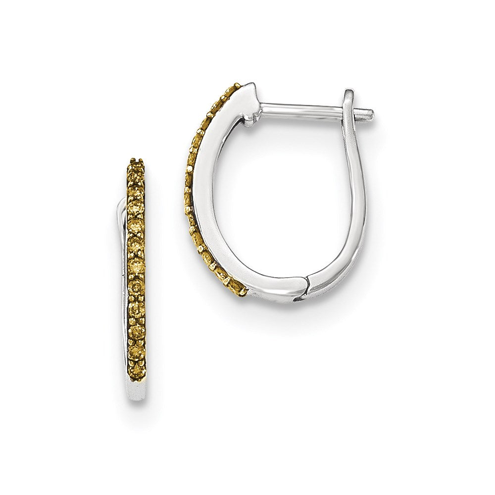 14K White Gold Champagne Real Diamond 1.3mm Hinged Hoop Earrings XE2977AA