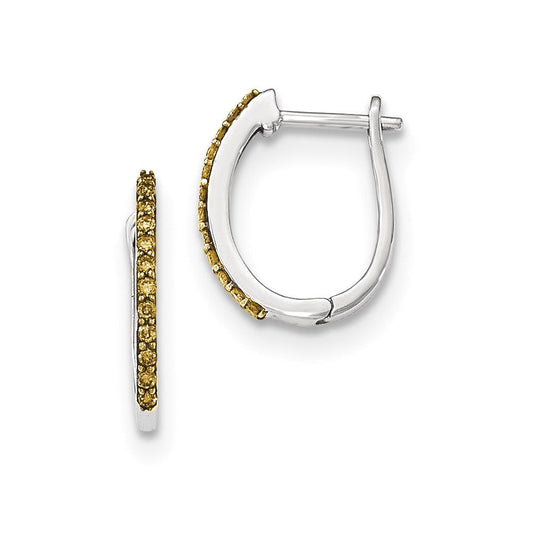 14K White Gold Champagne Real Diamond 1.3mm Hinged Hoop Earrings XE2977AA