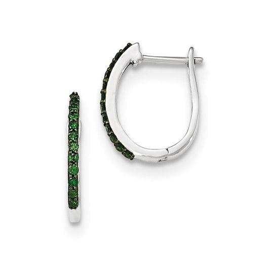 14K White Gold Green Real Diamond 1.3mm Hinged Hoop Earrings XE2979AA