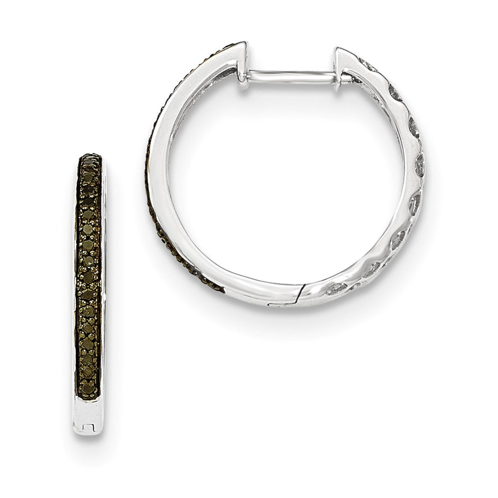 14K White Gold Black Real Diamond 2mm Hinged Hoop Earrings XE2981AA