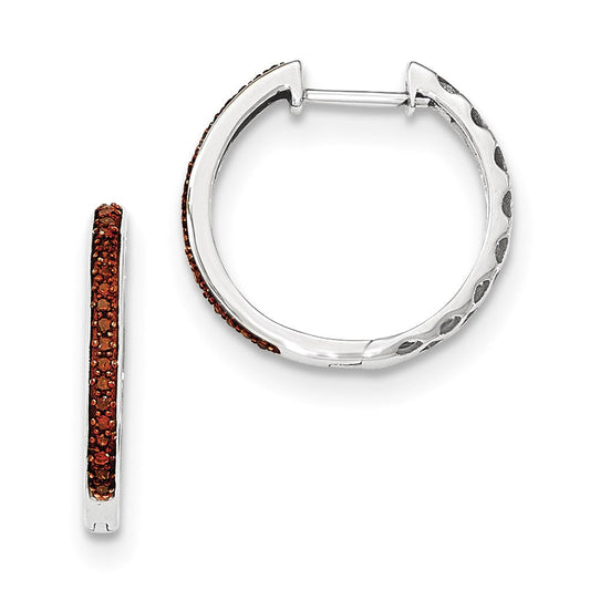 14K White Gold Red Real Diamond 2mm Hinged Hoop Earrings XE2982AA