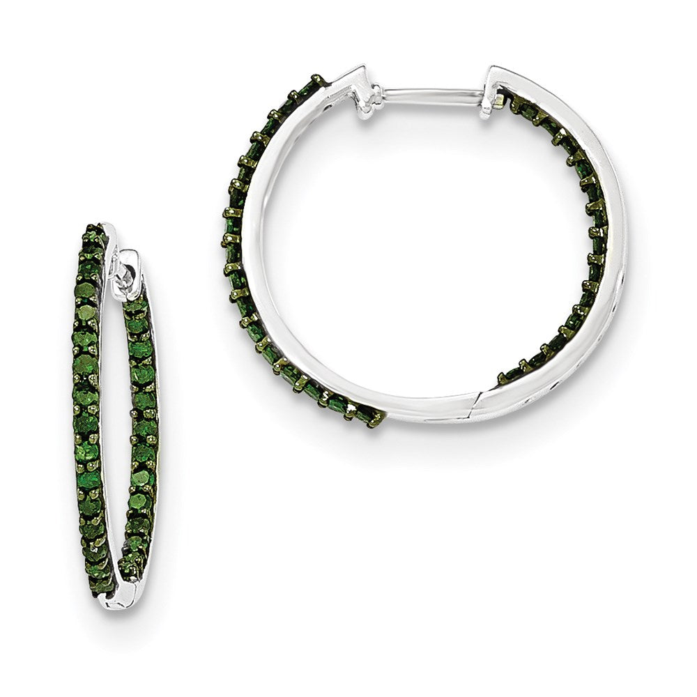 14k White Gold Green Real Diamond In & Out 1.5mm Hinged Hoop Earrings XE2989AA