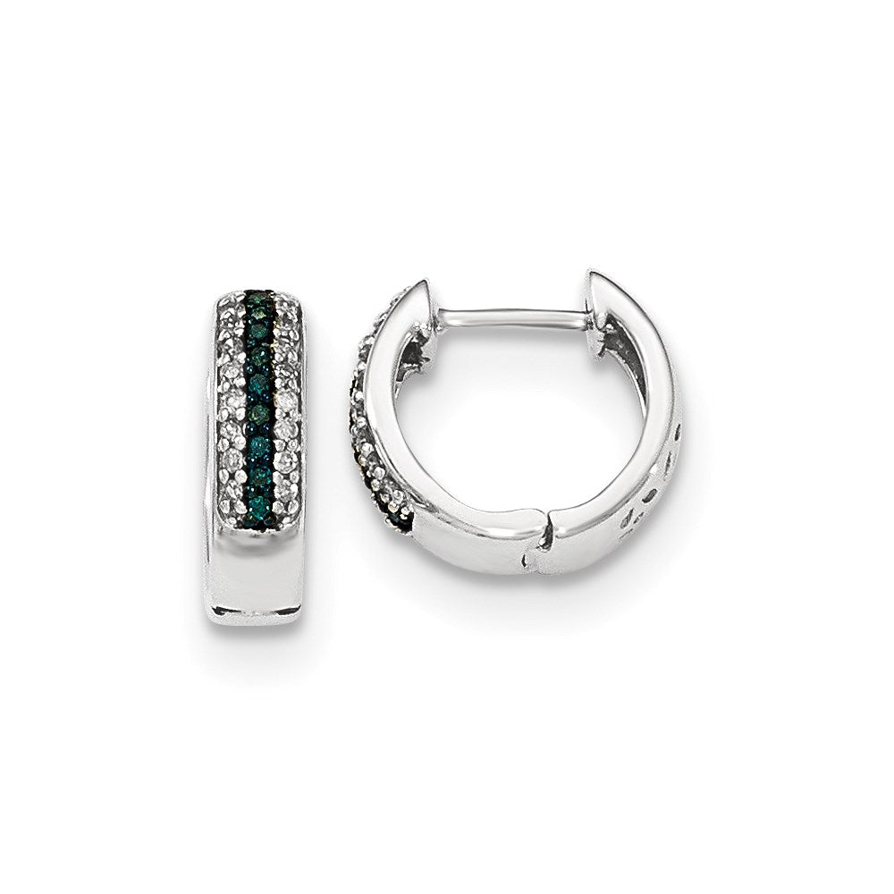 14k White Gold Blue and White Real Diamond Hinged Hoop Earrings XE2991AA