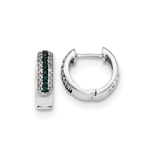 14k White Gold Blue and White Real Diamond Hinged Hoop Earrings XE2991AA