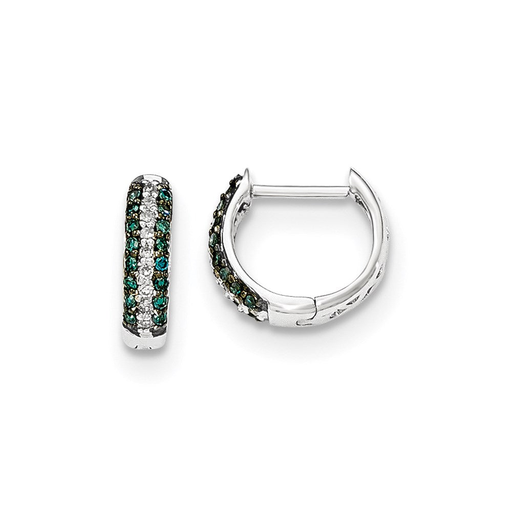 14k White Gold Blue and White Real Diamond Hinged Hoop Earrings XE2992AA