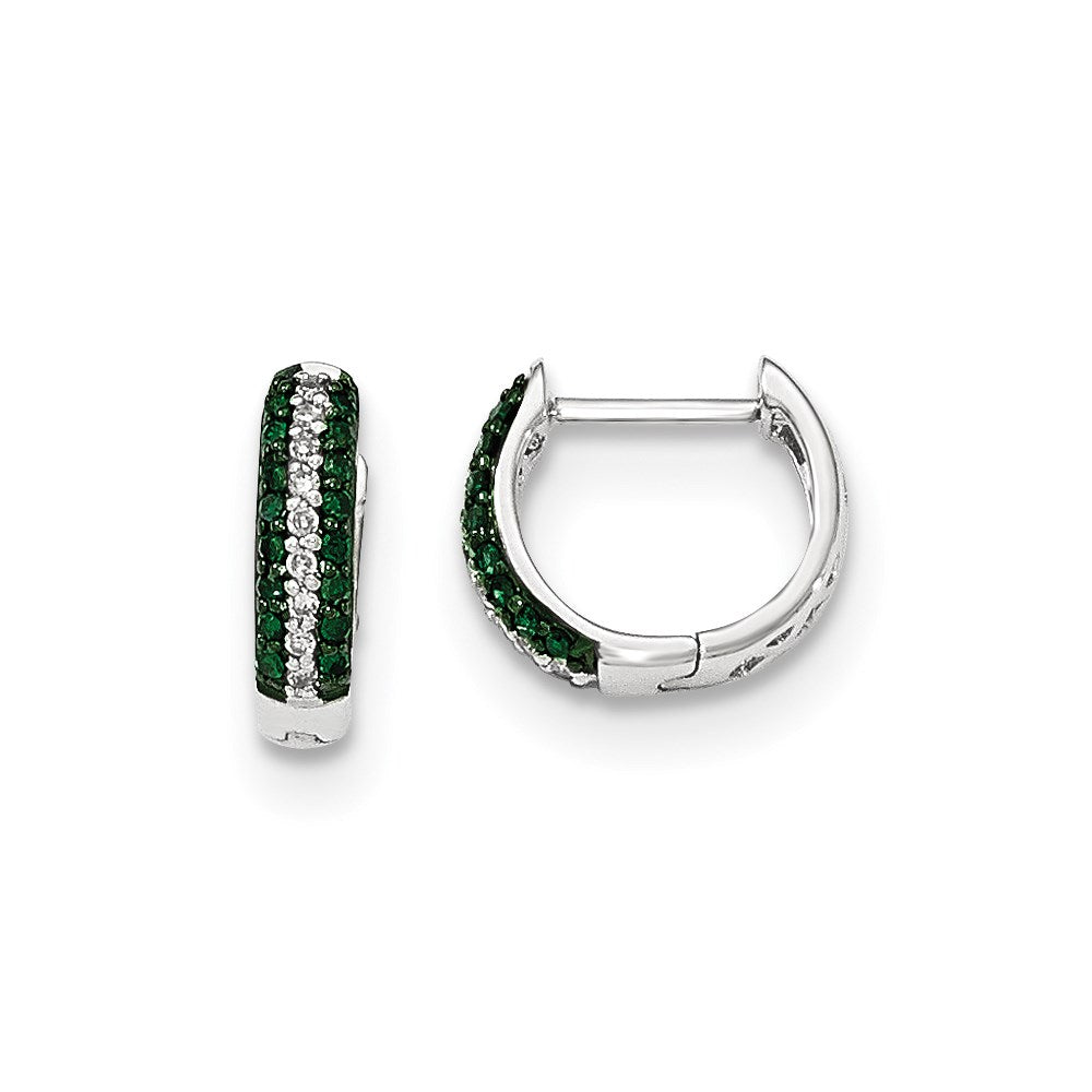 14k White Gold Green and White Real Diamond Hinged Hoop Earrings XE2993AA