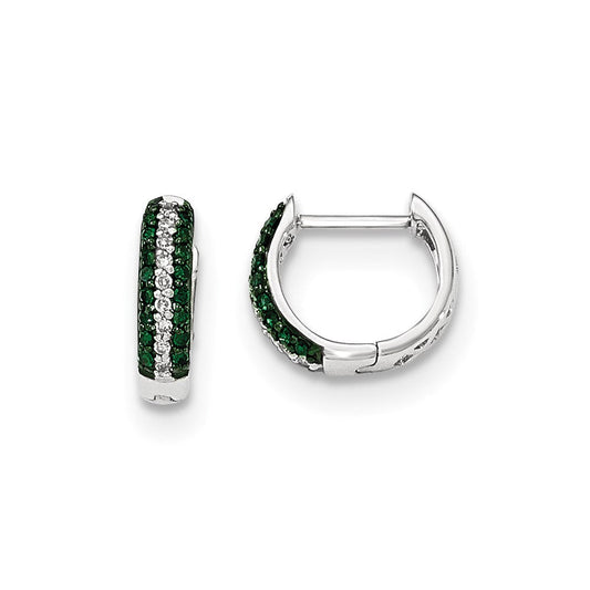 14k White Gold Green and White Real Diamond Hinged Hoop Earrings XE2993AA