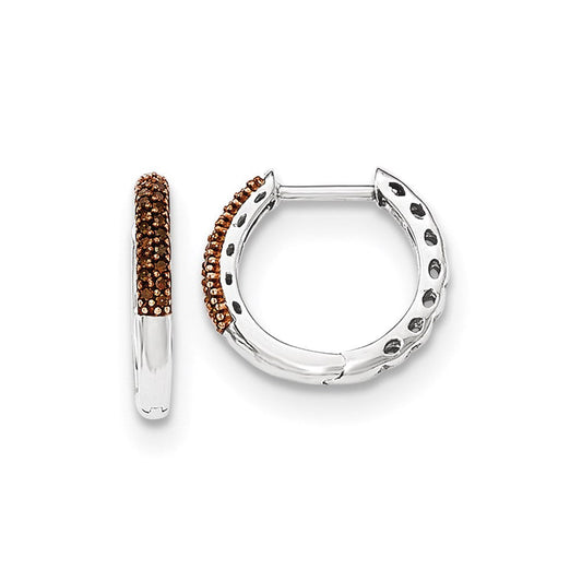 14K White Gold Red Real Diamond 2mm Hinged Hoop Earrings XE2998AA