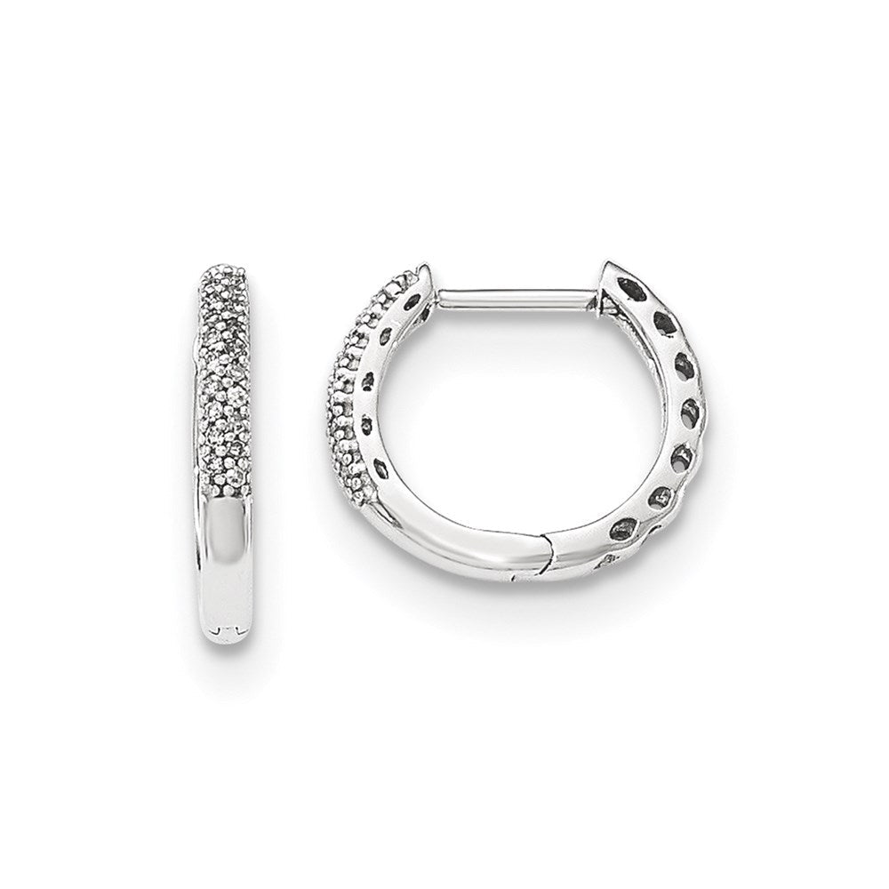 14K White Gold Real Diamond 2mm Hinged Hoop Earrings XE2999AA