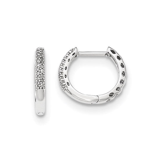 14K White Gold Real Diamond 2mm Hinged Hoop Earrings XE2999AA