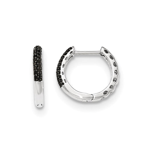 14K White Gold Black Real Diamond 2mm Hinged Hoop Earrings XE3000AA