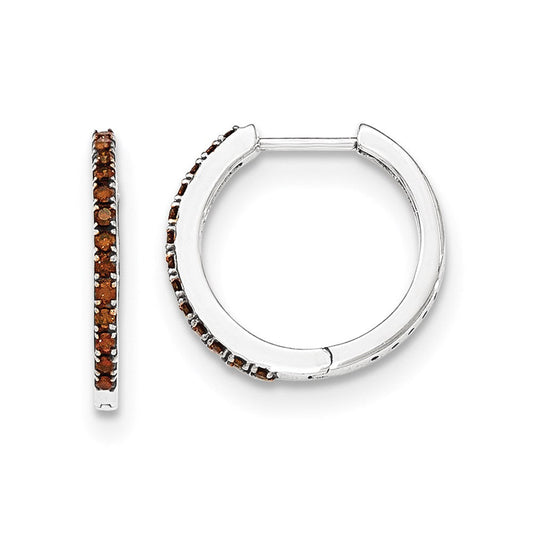 14K White Gold Red Real Diamond 1.5mm Hinged Hoop Earrings XE3003AA