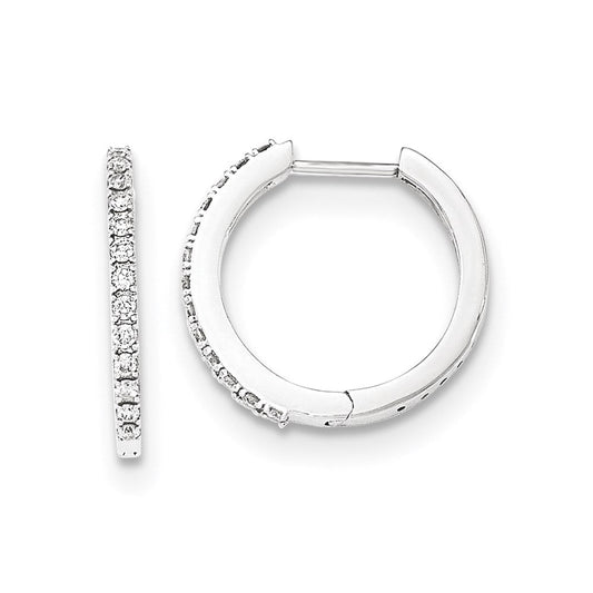 14K White Gold Real Diamond 1.5mm Hinged Hoop Earrings XE3005AA