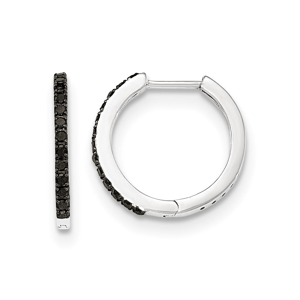 14K White Gold Black Real Diamond 1.5mm Hinged Hoop Earrings XE3006AA