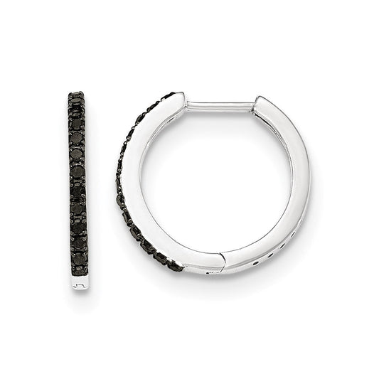 14K White Gold Black Real Diamond 1.5mm Hinged Hoop Earrings XE3006AA