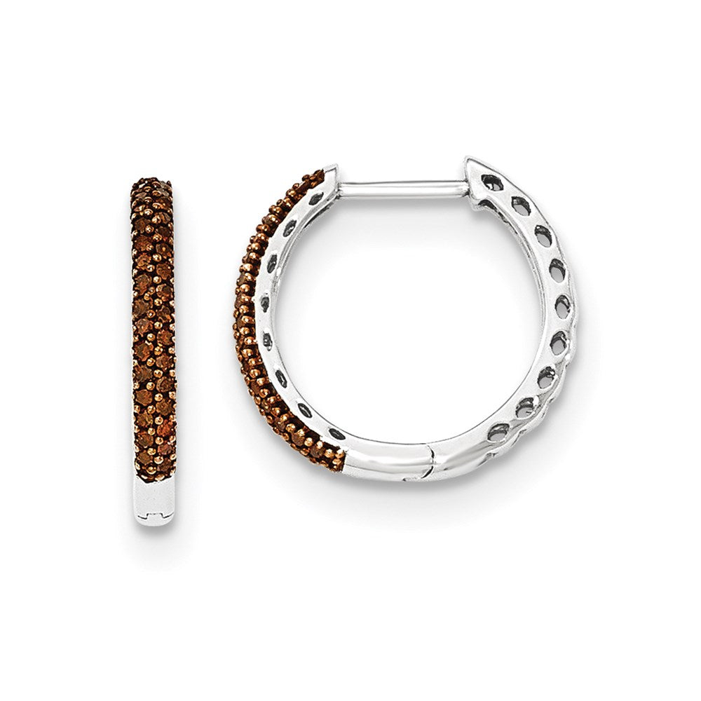 14K White Gold Red Real Diamond 2mm Hinged Hoop Earrings XE3009AA