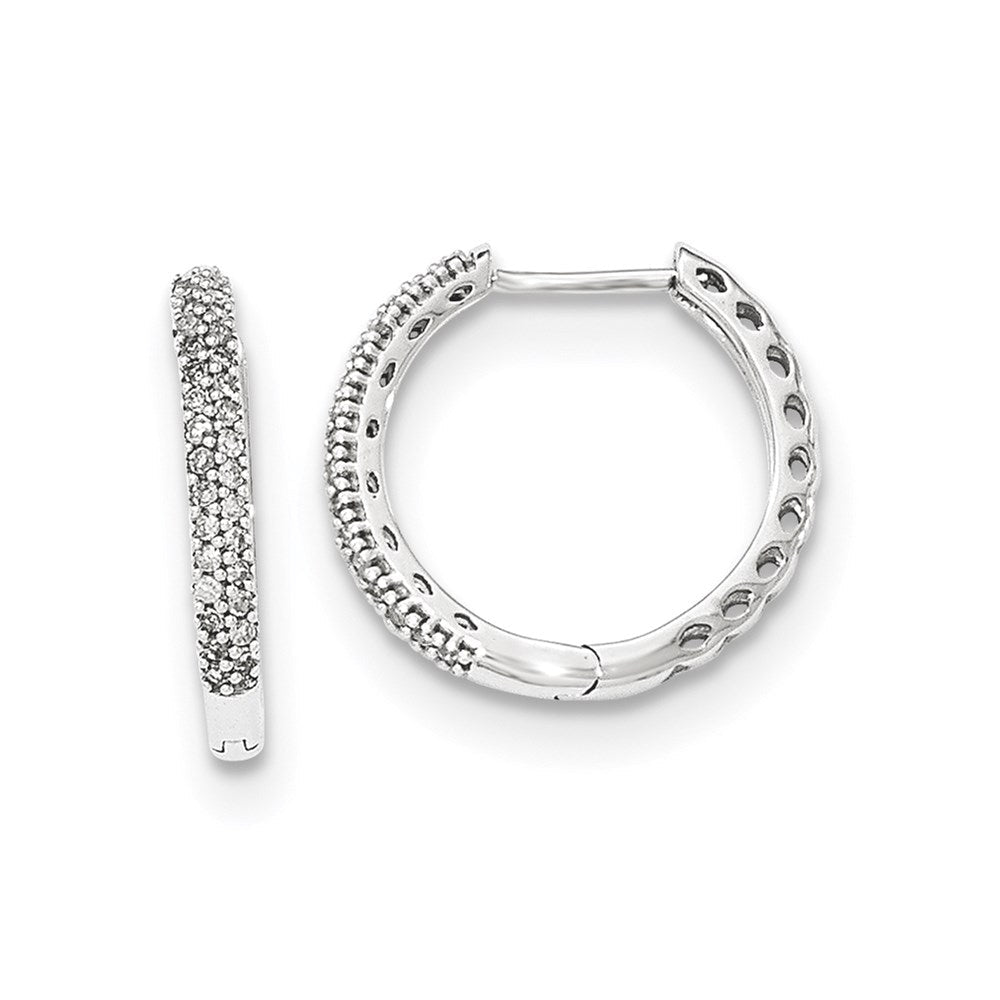 14K White Gold Real Diamond 2mm Hinged Hoop Earrings XE3010AA