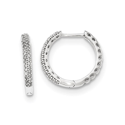14K White Gold Real Diamond 2mm Hinged Hoop Earrings XE3010AA
